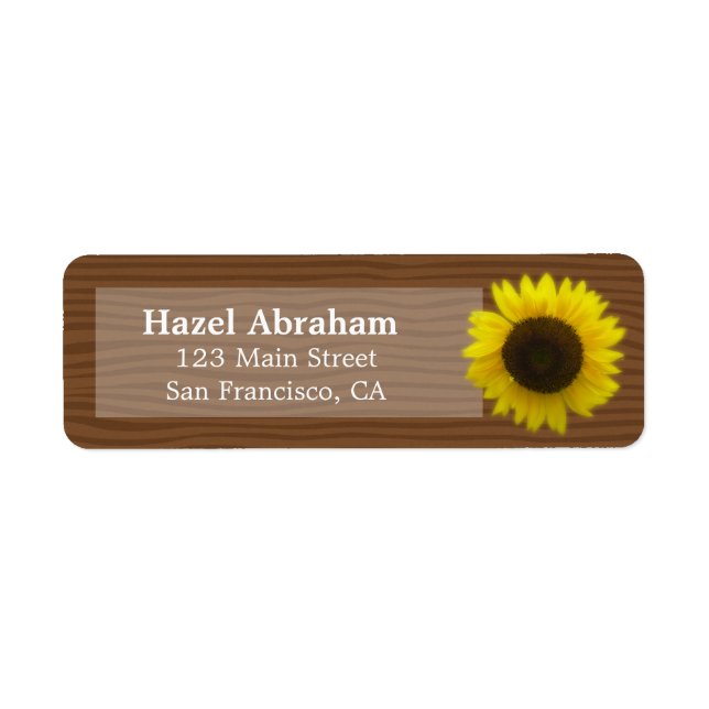 Etiqueta Girassol brilhante e alegre em grãos de madeira (Frente)