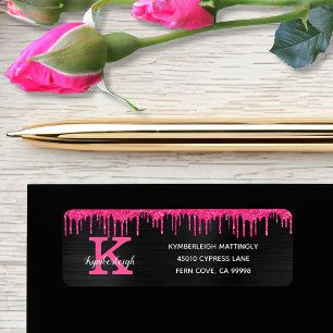 Etiqueta Girly Black Hot Pink Glitter Drives Return Endereç