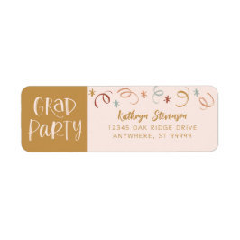 Etiqueta Girly Pink Gold Confetti Grad Party Return Address
