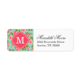 Etiqueta Girly Vintage Rosa Floral Monograma