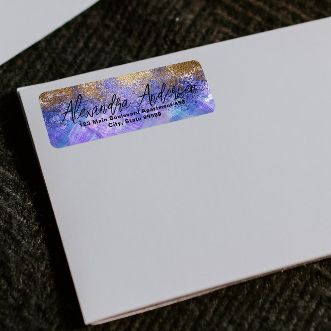 Etiqueta Glam Moderno Aritsta Dourado Azul Roxo (Criador carregado)