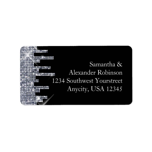 Etiqueta Glamador preto/prateado elegante (Frente)