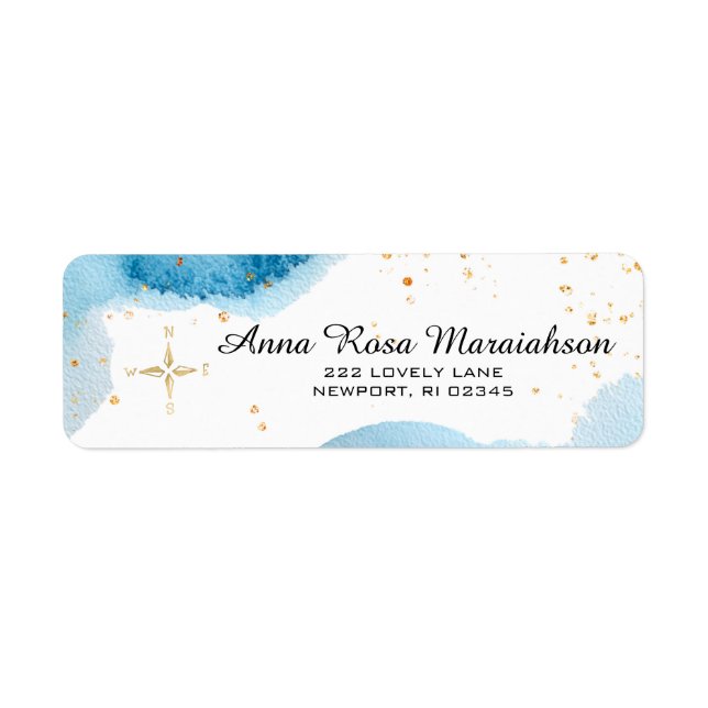 Etiqueta *~*Glitter Beach Ocean COMPASSE NAUTICAL Dourada (Frente)
