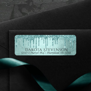 Etiqueta Glitter de Mensagem de Discagem   Aqua Teal Sparkl