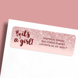 Etiqueta Glitter de Ouro Rosa Blush Pink Ombre É uma Menina