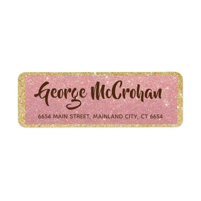 Etiqueta Glitter de Ouro Rosa Falso Endereço de Devolução R (Frente)