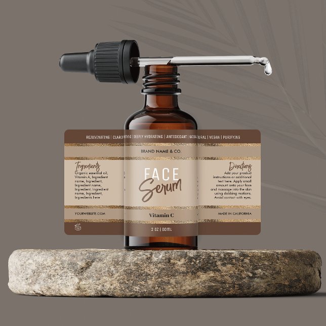 Etiqueta Glitter Dourado Elegante Frasco Cosmético de Cerco (Elegant gold glitter and beige cosmetic bottle wrap around label design)