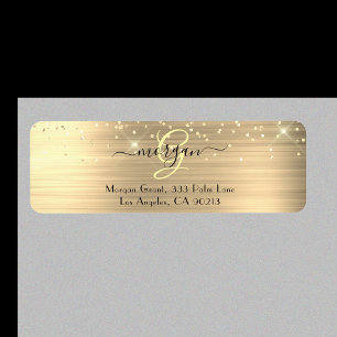 Etiqueta Glitter Dourado & Monograma, Endereço Nome em Letr