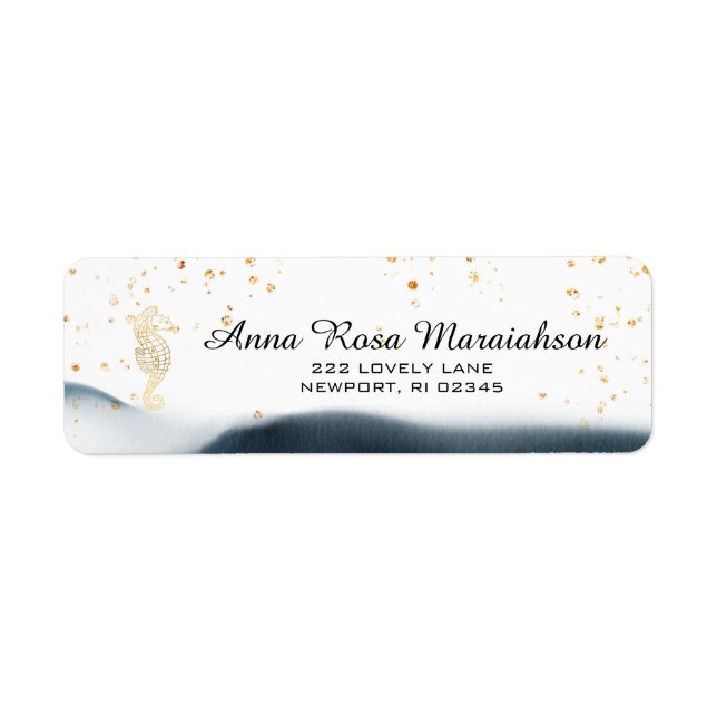 Etiqueta *~*Glitter Oceano Náutico Cavalo-Marinho Dourado P (Frente)