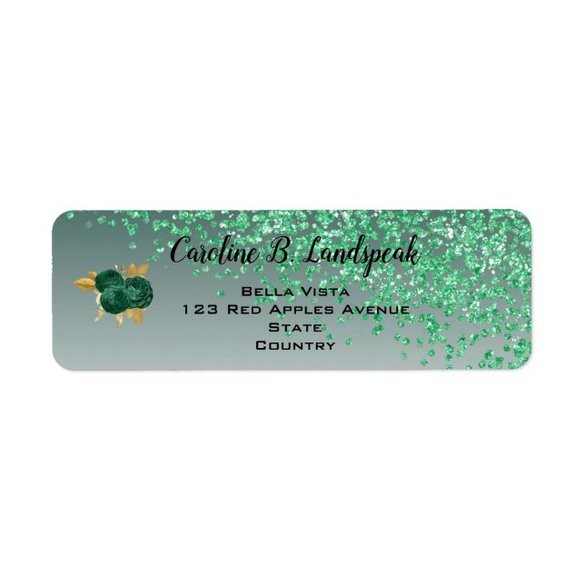 Etiqueta Glitter Verde, Rosas Verdes Doce 16 (Frente)