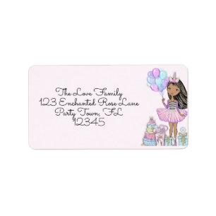 Etiqueta Glittery Birthday African Girl Unicorn