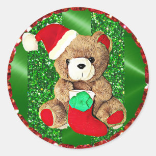 Etiqueta Glittery do Natal do urso de ursinho