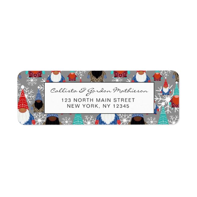 Etiqueta Gnome Snowflake Ilustra Padrão de Natal (Frente)