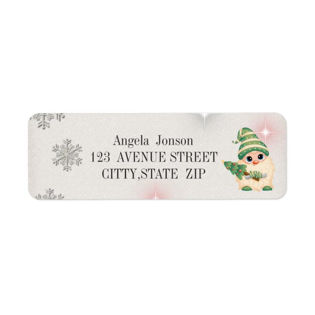 Etiqueta Gnomo Adorável,Flocos de Neve,Glitter (Frente)