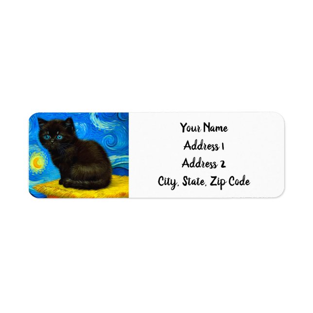Etiqueta Gogh Style Starry Night Cat (Frente)