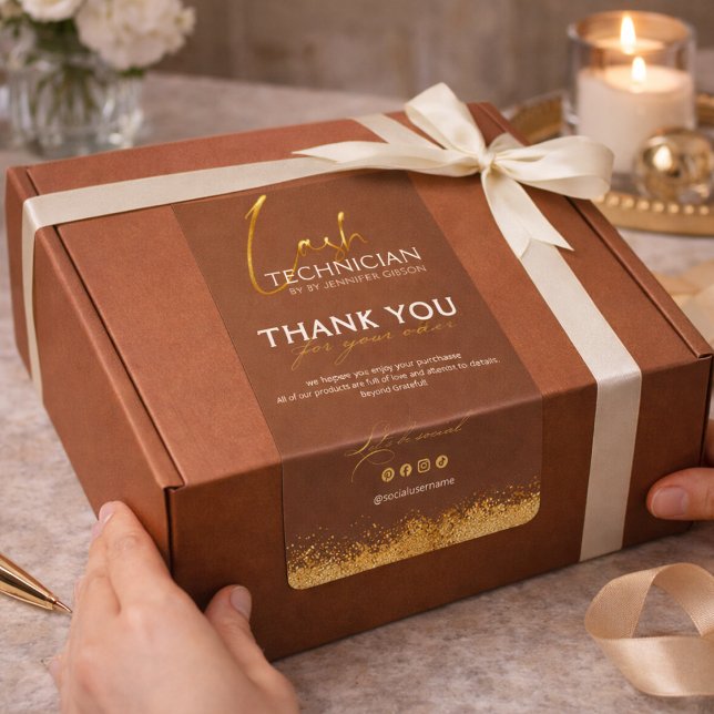 Etiqueta Gold & Brown Lash Tech Seal Label | Luxury Beauty  (Criador carregado)