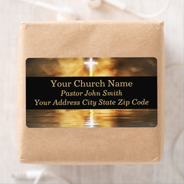Etiqueta Gold Cross Lake Sunset Church Pastor Business (Insitu)