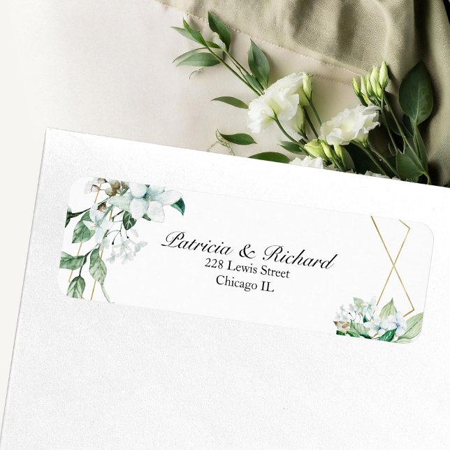 Etiqueta Gold Geometric Floral Greenery Wedding (Criador carregado)