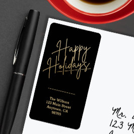Etiqueta Gold Happy Holidays Black Return Address