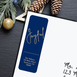 Etiqueta Gold JOYFUL on Blue Christmas Return Address