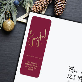 Etiqueta Gold JOYFUL on Cranberry Christmas Return Address