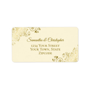 Etiqueta Gold Lace Frills on Cream Elegant Wedding Address