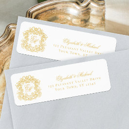 Etiqueta Gold Monogram Crest Wedding Return Address
