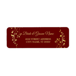 Etiqueta Golden Floral Wreath Red Wedding Return Address
