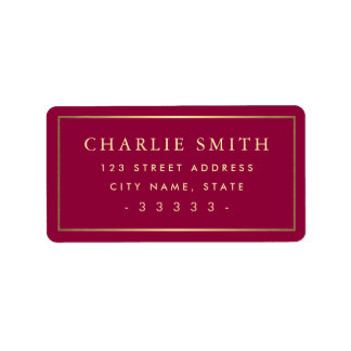 Etiqueta Golden gradient border burgundy return address