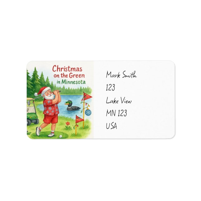 Etiqueta Golfer Santa Claus Golfing in Minnesota Lake view (Frente)
