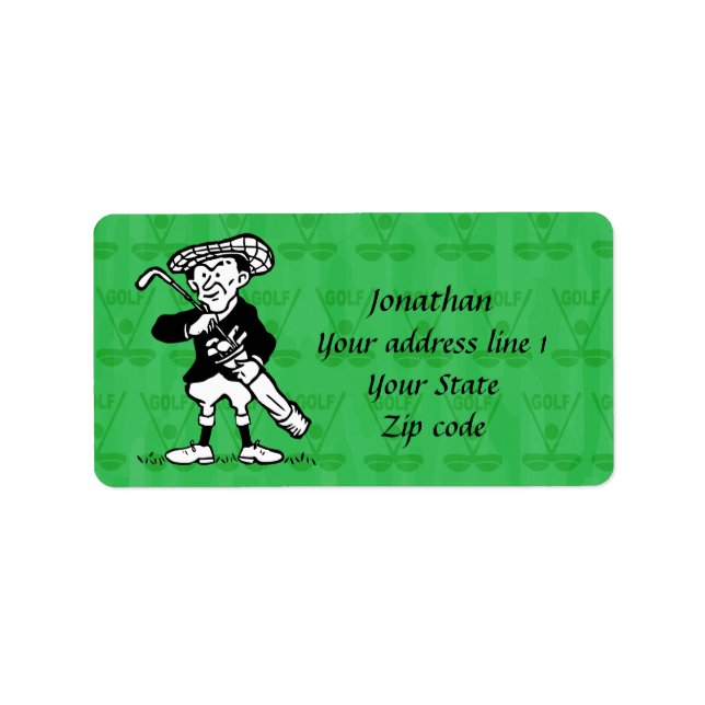 Etiqueta Golfista personalizado de desenho animado de golfe (Frente)