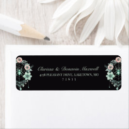 Etiqueta Gothic Green Mint Floral Spider Web Return Address