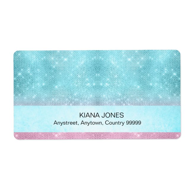 Etiqueta Gradiente Brilho e Glitter Teal/Rosa ID673 (Frente)