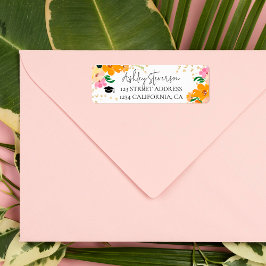 Etiqueta Graduação botânica laranja floral com brilho Doura