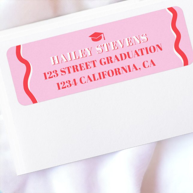 Etiqueta Graduação da onda do rabo-de-rosa-rosa retrógrado (Retro pink red curve squiggle wavy graduation label)