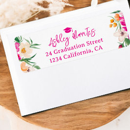 Etiqueta Graduação de script de flores silvestres rosa-clar