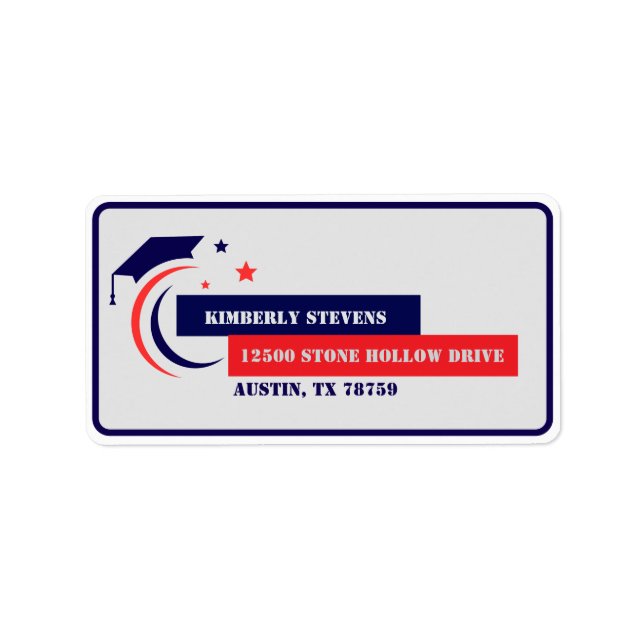 Etiqueta Graduação formando Azul Vermelho Branco (Frente)