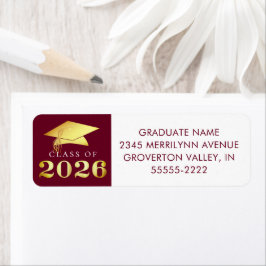 Etiqueta Graduação Maroon Elegant Gold Foil Classe de 2023