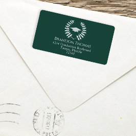 Etiqueta Graduação Moderna Mortarboard Clássica Verde Escur