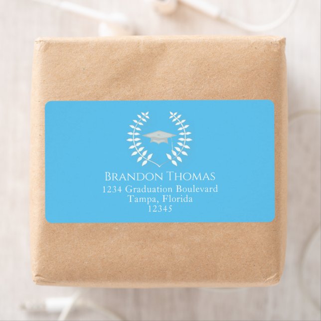 Etiqueta Graduação Moderna Mortarboard Elegante Azul Claro (Insitu)