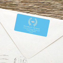 Etiqueta Graduação Moderna Mortarboard Elegante Azul Claro