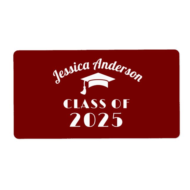 Etiqueta Graduação Personalizada Maroon e White (Frente)