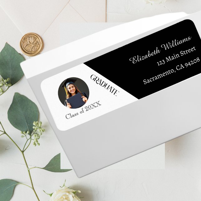 Etiqueta Graduação Simples Preto e Branco (Criador carregado)