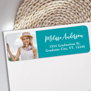 Etiqueta Graduate Photo Personalized Teal Return Address