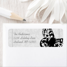 Etiqueta Gray Butterfly Damask Return Address