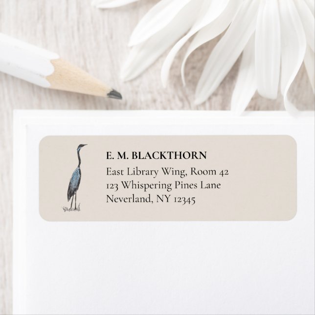 Etiqueta Great Blue Heron Hand-Drawn Victorian Address (Insitu)