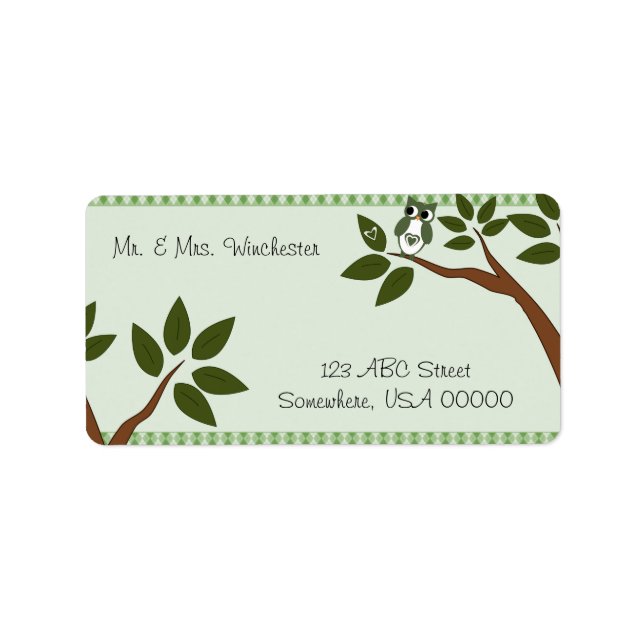 Etiqueta Green Argyle Love Owl (Frente)