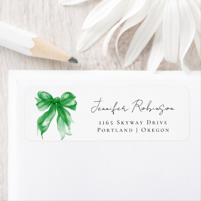 Etiqueta Green Bow Coquette Script Sweet 16 Party  (Insitu)