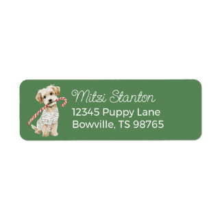 Etiqueta Green Christmas Puppy in a Scarf address label