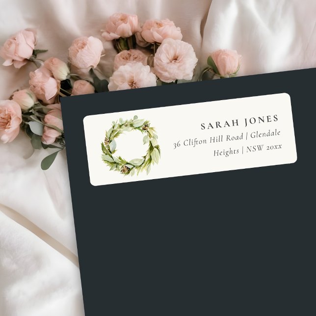 Etiqueta Green Foliage Winter Wreath Christmas (Criador carregado)